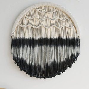 Boho Black Ombré Cream Macrame Circle Hippie Indie Tie-Dye Dipped Home Decor
